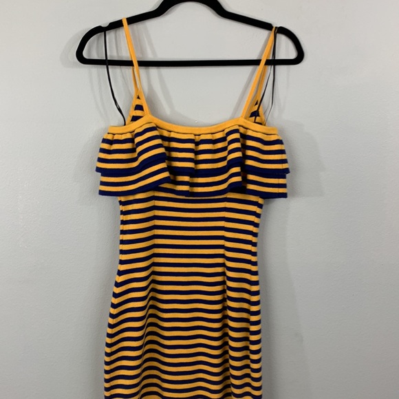 Victor Glemaud DRESS STRIPED RUFFLE SUNSHINE DEEP MARINE Size Medium - Picture 10 of 13